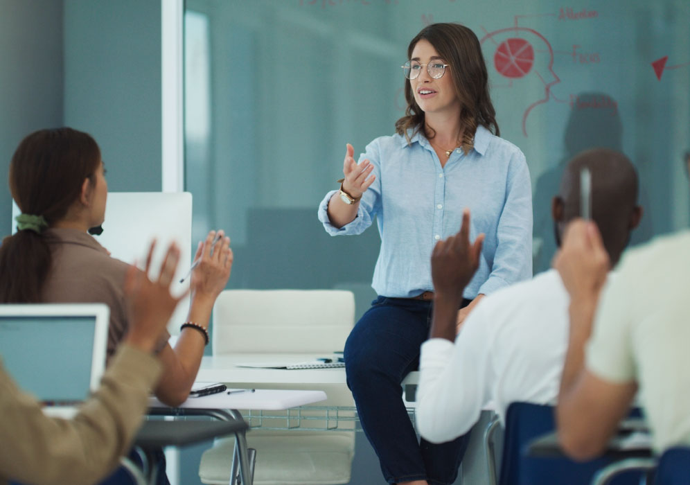 Professor talking to students