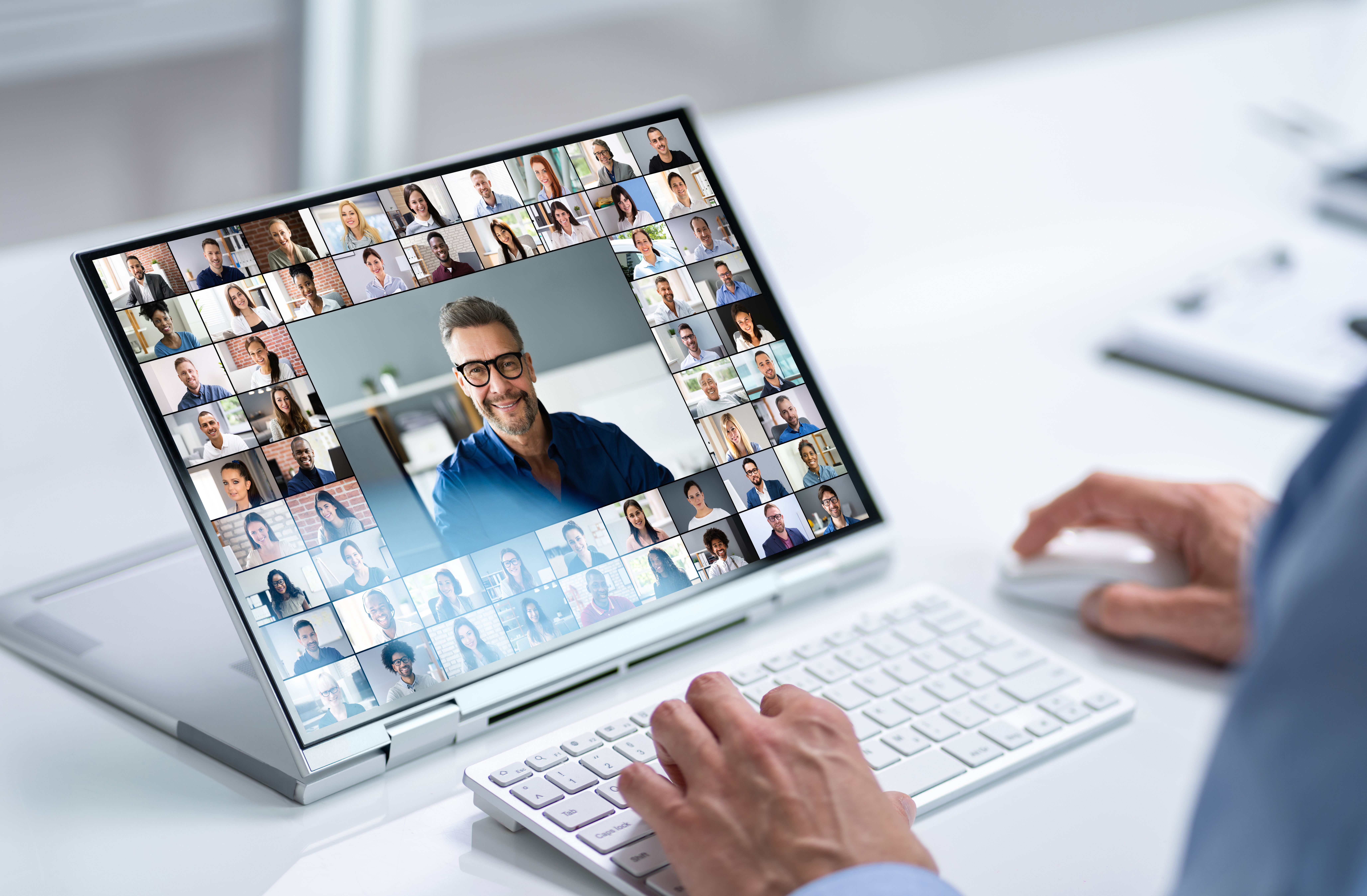 Video Conference Work Webinar Online Banker showing paperwork to woman